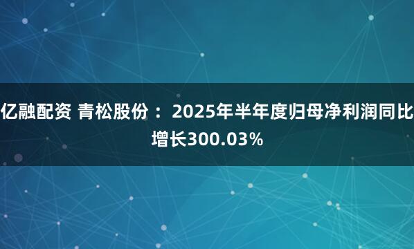 亿融配资 青松股份 ：2025年半年度归母净利润同比增长300.03%