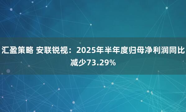 汇盈策略 安联锐视：2025年半年度归母净利润同比减少73.29%