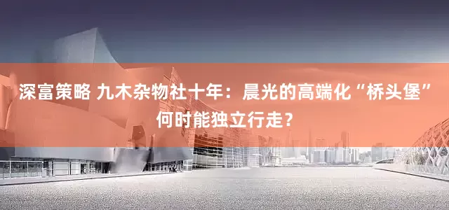 深富策略 九木杂物社十年：晨光的高端化“桥头堡”何时能独立行走？
